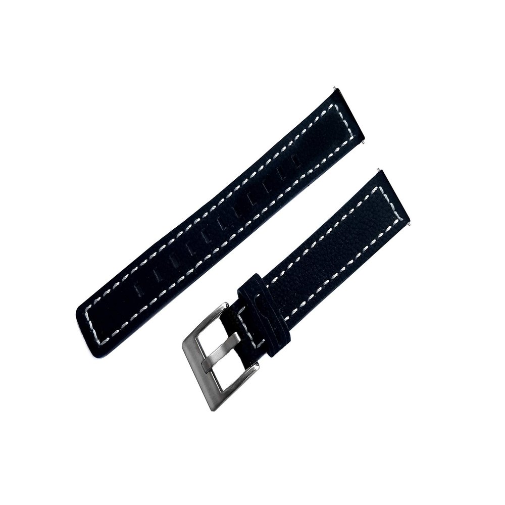 NICKSTON Black Suede with White Stitches Leather Band Compatible with Garmin Vivomove 3S and Vivoactive 4S Smartwatch Strap B18 (2. Silver Color Buckle, For Garmin Vivoactive 4S)