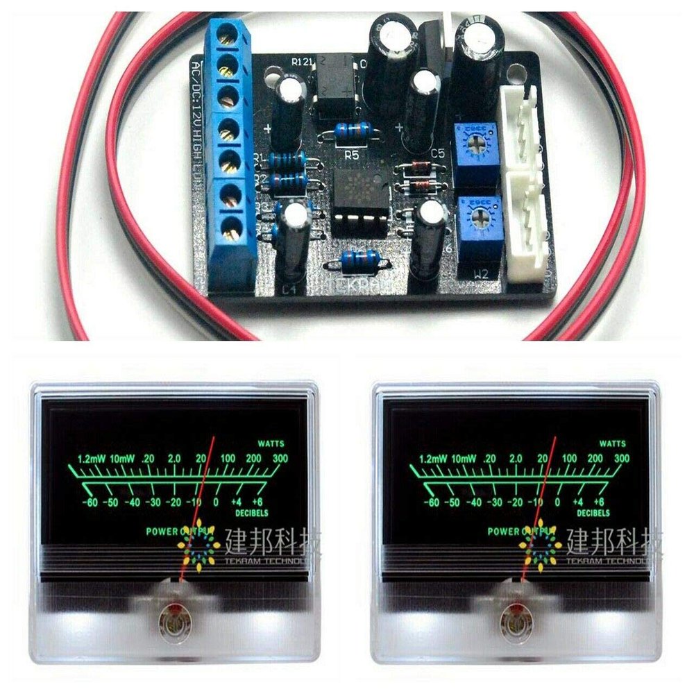 1pair TN-90A VU Panel Meters DB Level Header Backlight w 1pcs Power Driver Board
