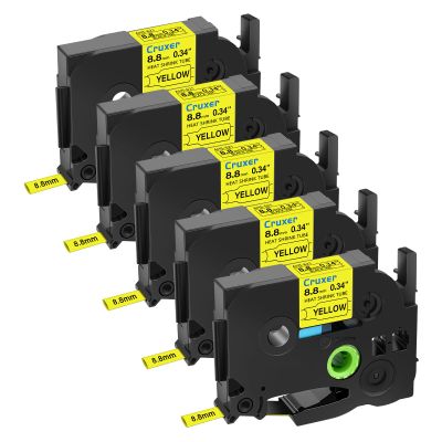 5 Pack Compatible with P-Touch HSe-621 HSe621 HS621 HS-621 Heat Shrink Tube 8.8mm 0.34'' Black on Yellow Label Tape for Ptouch PT-E300 PT-D210 PT-H300 PT-E500 PT-P750WVP D400 D450 P900 Label Maker