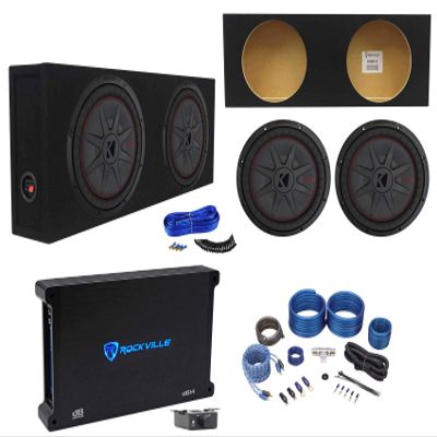 KICKER (2) 48CWRT122 COMPRT12 2000W 12" Slim Subwoofers+Sub Box+Amplifier+Wires
