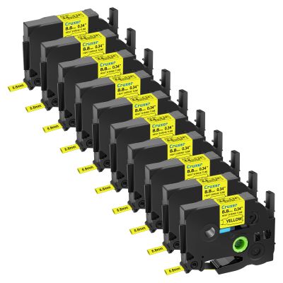 10 Pack Compatible with P-Touch HSe-621 HSe621 HS621 HS-621 Heat Shrink Tube 8.8mm 0.34'' Black on Yellow Label Tape for Ptouch PT-E300 PT-D210 PT-H300 PT-E500 PT-P750WVP D400 D450 P900 Label Maker