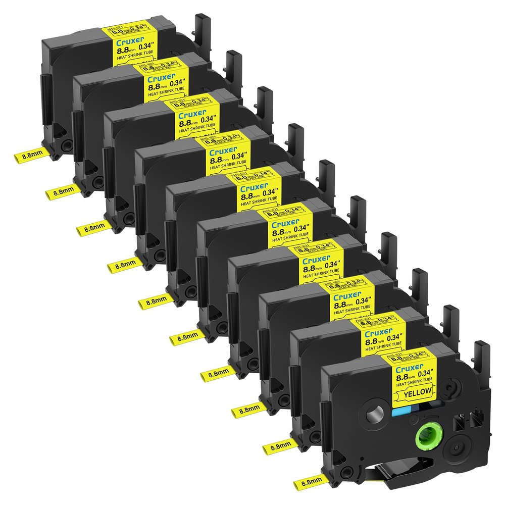 10 Pack Compatible with P-Touch HSe-621 HSe621 HS621 HS-621 Heat Shrink Tube 8.8mm 0.34'' Black on Yellow Label Tape for Ptouch PT-E300 PT-D210 PT-H300 PT-E500 PT-P750WVP D400 D450 P900 Label Maker