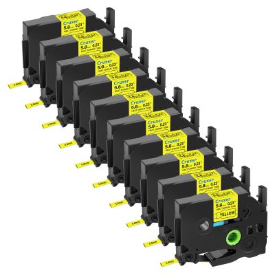 10 Pack Compatible with HSe-611 HSe611 HS611 HS-611 Heat Shrink Tube 5.8mm 0.23'' Black on Yellow Wire Cable Tubing Label Tape for P-Touch PT-E300 PT-H75 PT-H300 PT-E500 PT-H300LI D450 Label Maker