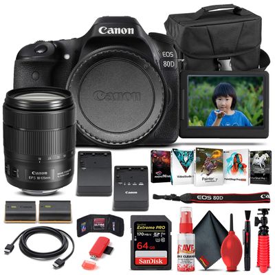 Canon EOS 80D DSLR Camera with 18-135mm Lens & Photo Software Bundle