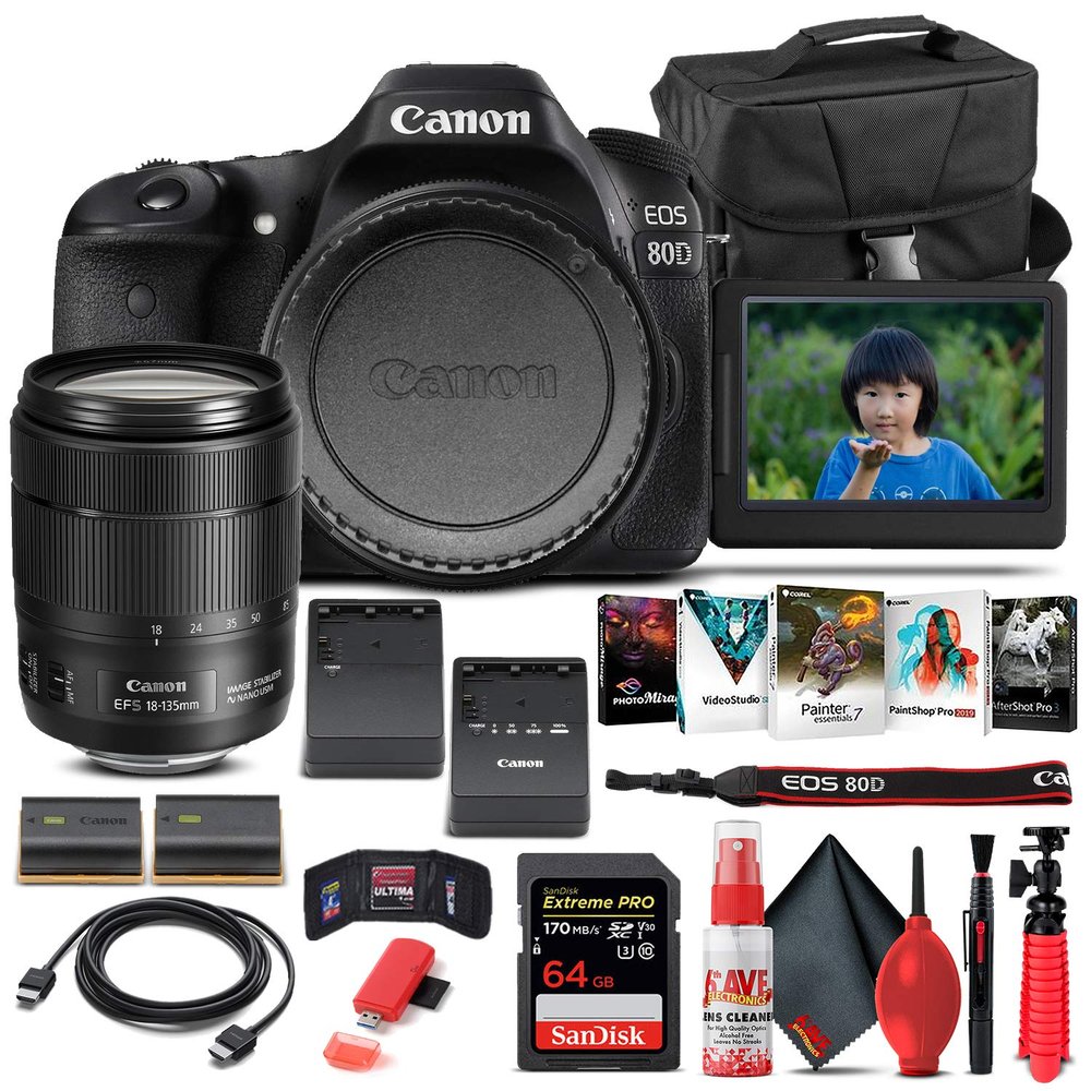Canon EOS 80D DSLR Camera with 18-135mm Lens & Photo Software Bundle