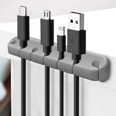2 Pack Cable Holder Clips, Cable Management Cord Organizer USB Charging Clips Silicone Self Adhesive Wire Holders for Desktop USB Charging Cable Power Cord Mouse Cable Wire PC Office Home (Grey)