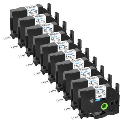 10 Pack Compatible with P-Touch HSe-221 HSe221 HS221 HS-221 Heat Shrink Tube 8.8mm 0.34'' Black on White Label Tape for Ptouch PT-E300 PT-D210 PT-H300 PT-E500 PT-P750WVP D400 D450 P900 Label Maker