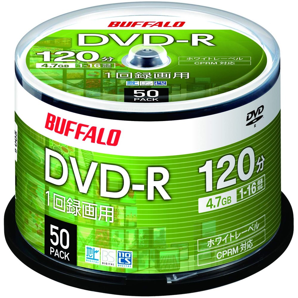 Buffalo DVD-R RO-DR47V-050PW/N 4.7GB 50 Sheets Spindle Single Sided 1-16x White Label