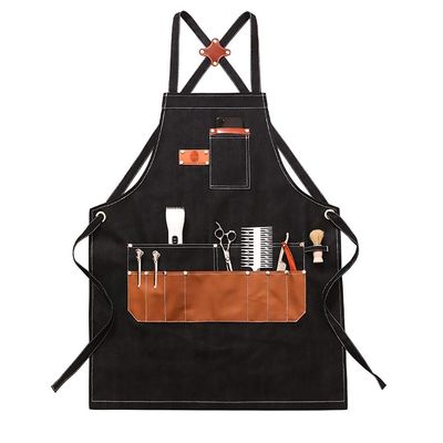 MHKanS Barber Apron Professional Hair Stylist Jean Apron Work Apron with Pockets Adjustable Cross Strap Tool Apron for Men and Women, 23.6*29.5 inch, Black
