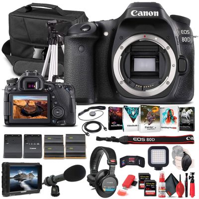 Canon EOS 80D DSLR Camera (Body Only) with Monitor (1263C004) Bundle