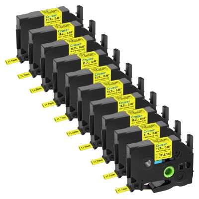 10 Pack Compatible with P-Touch HSe-631 HSe631 HS631 HS-631 Heat Shrink Tube Label Tape 11.7mm 0.46'' Black on Yellow Tubing for Ptouch PT-E300 PT-D210 PT-E500 PT-P750WVP PT-H110 PT-P750 Label Maker