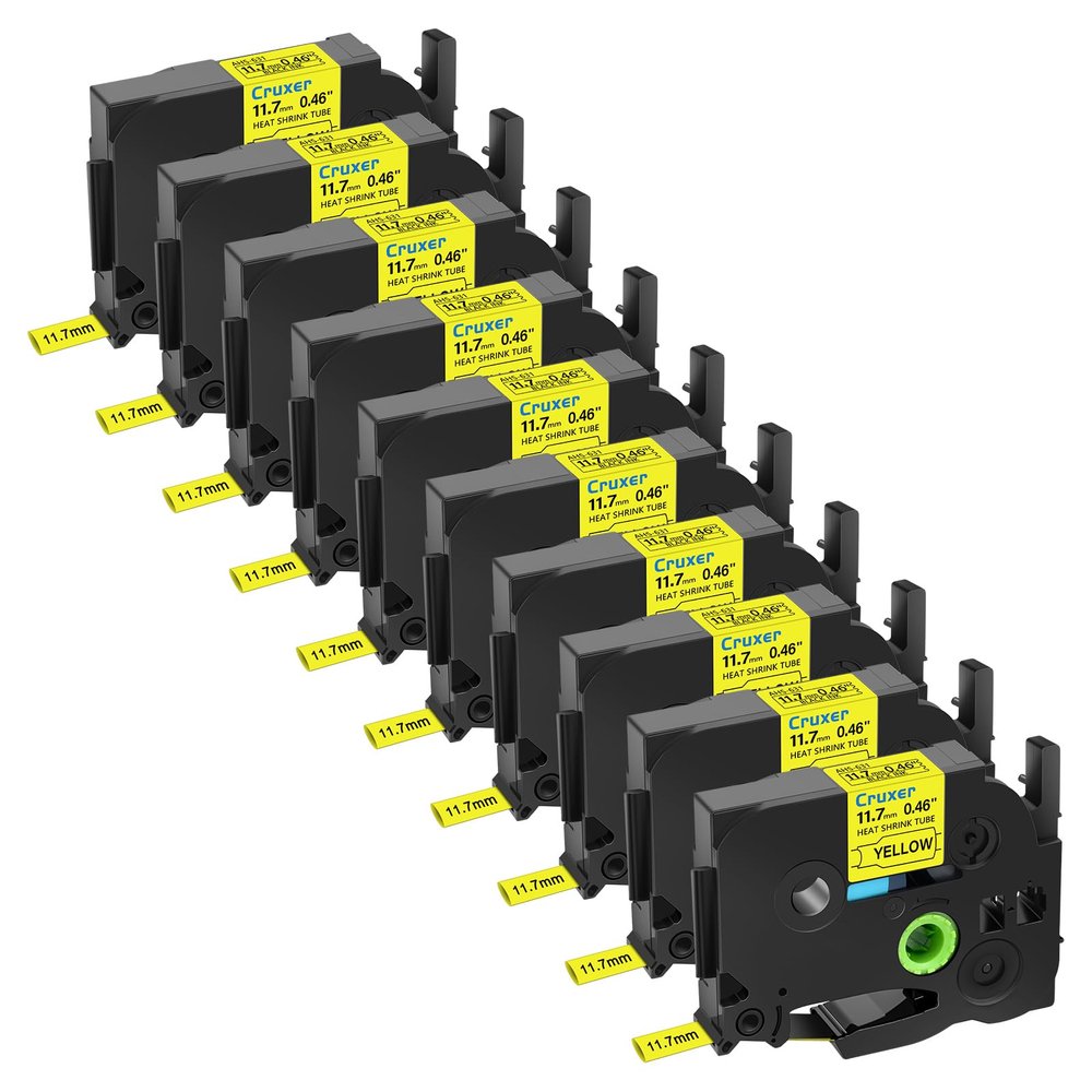 10 Pack Compatible with P-Touch HSe-631 HSe631 HS631 HS-631 Heat Shrink Tube Label Tape 11.7mm 0.46'' Black on Yellow Tubing for Ptouch PT-E300 PT-D210 PT-E500 PT-P750WVP PT-H110 PT-P750 Label Maker