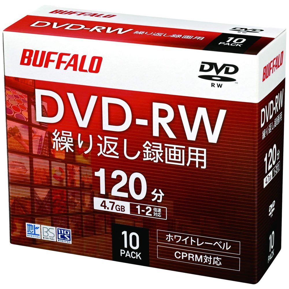 Buffalo DVD-RW 4.7GB 10 Sheets Case Single Sided 1-2X White Label RO-DW47V-010CW/N