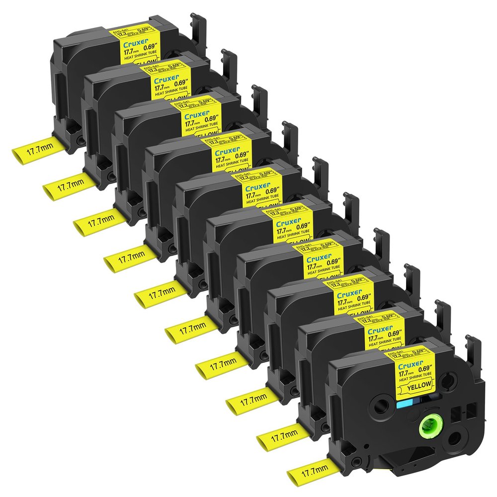10 Pack Compatible for P-Touch HSE641 HSe-641 HS641 HS-641 17.7mm 3/4" Heat Shrink Tube Label Tape Black on Yellow for Ptouch PT-D400AD D450 D600 PTP700 P750W H500LI 1810 1880C 2730 2030 Makers