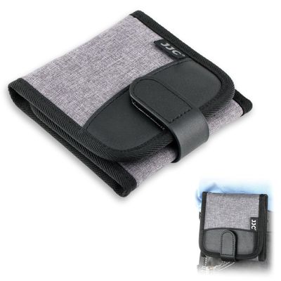 JJC Lens Filter Pouch Case for Circular Filter Up to 82mm (37mm 40.5mm 49mm 52mm 55mm 58mm 62mm 67mm 72mm 77mm), 3-Pocket Lens Filter Wallet Storage Bag with Fasten Belt Loop Design