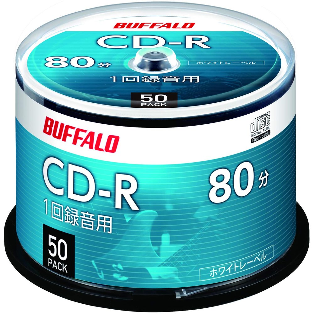 Buffalo RO-CR07M-050PW/N Music CD-R 1 Record 700MB 50 Count Spindle White Label