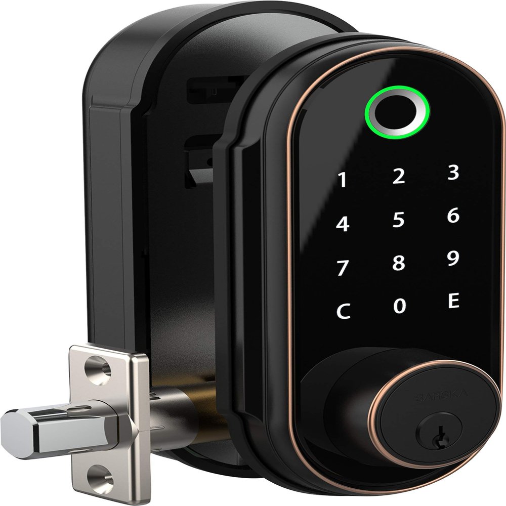 BARSKA Biometric Fingerprint Door Lock with Keypad Keyless Entry Smart Lock for Front Door, Home, Office, or Apartment Security