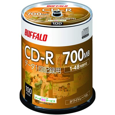 Buffalo Data CD-R 1 Record 700MB 100 Sheets Spindle 1-48X White Label RO-CR07D-100PW/N