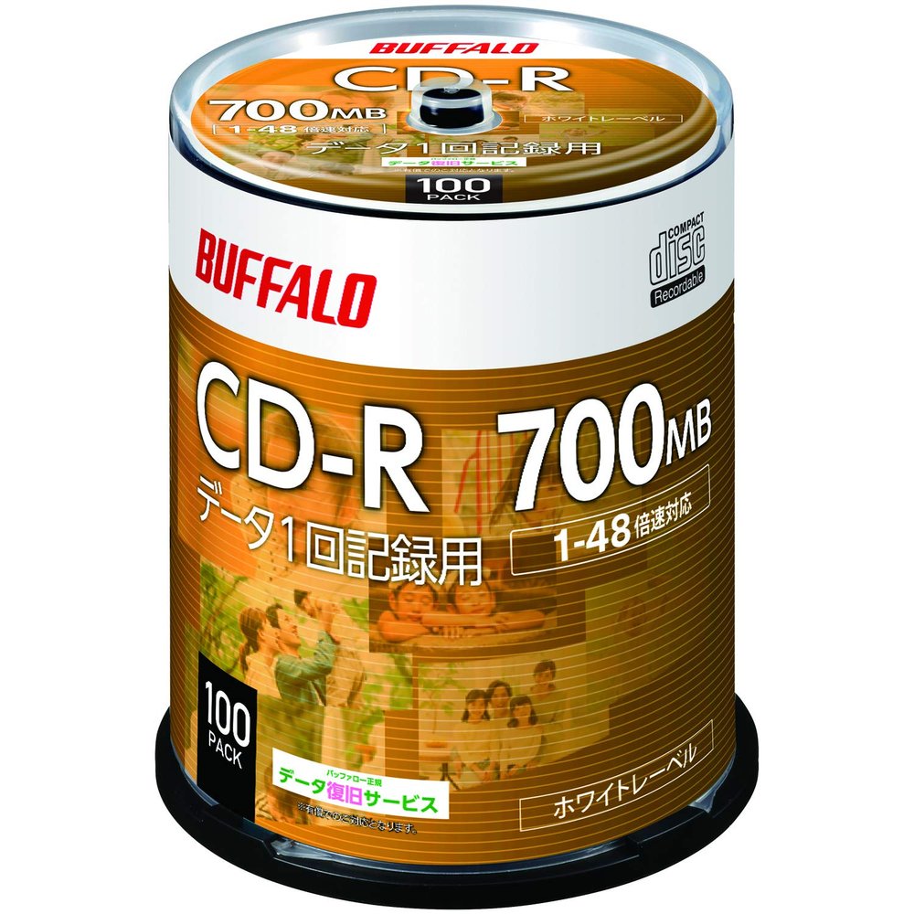 Buffalo Data CD-R 1 Record 700MB 100 Sheets Spindle 1-48X White Label RO-CR07D-100PW/N