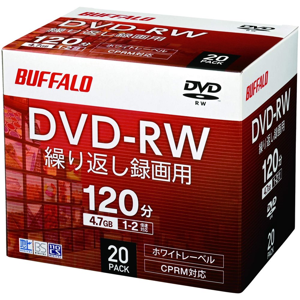 Buffalo DVD-RW 4.7GB 20 Sheets Case Single Sided 1-2X White Label RO-DW47V-020CW/N