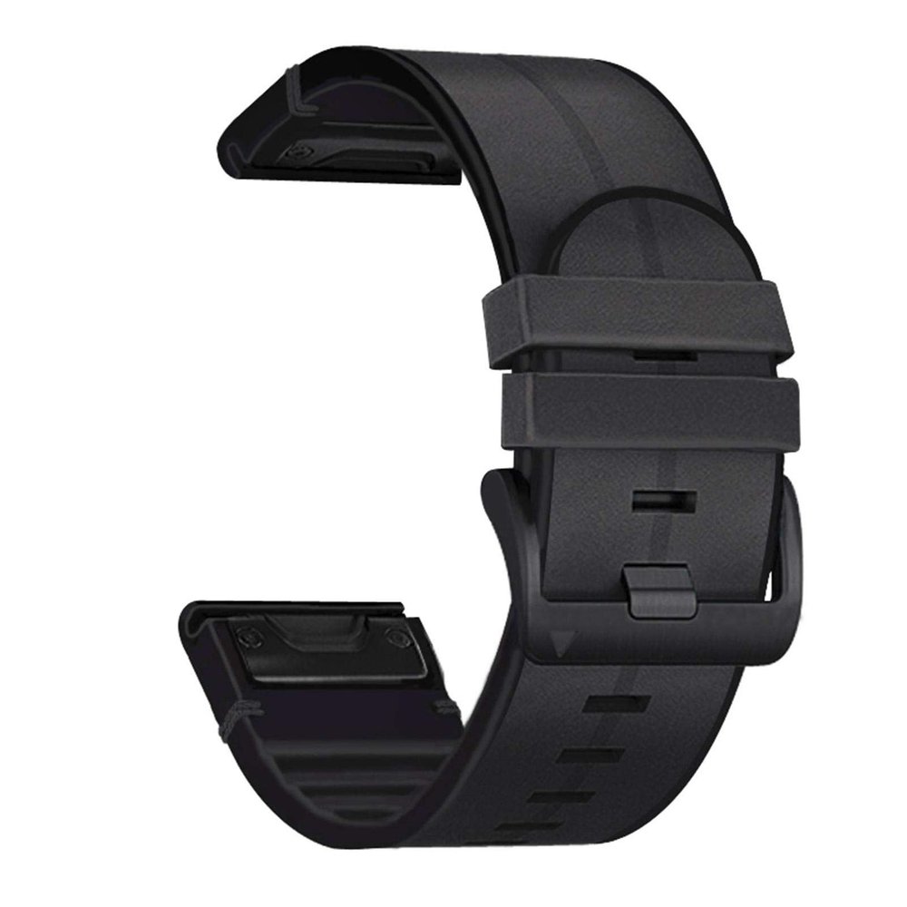 Abanen Genuine Leather Hybrid Silicone Watch Band for Garmin Fenix 7X / 6X / 5X Plus, Tactix Delta, Fenix 3, Enduro - Black