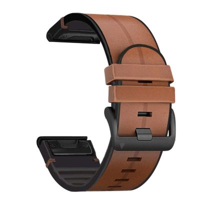 Abanen Unisex Brown Genuine Leather Watch Band for Garmin Fenix 7X/6X/5X Plus, Tactix Delta, Fenix 3, Enduro - Quick Easy Fit, 26mm