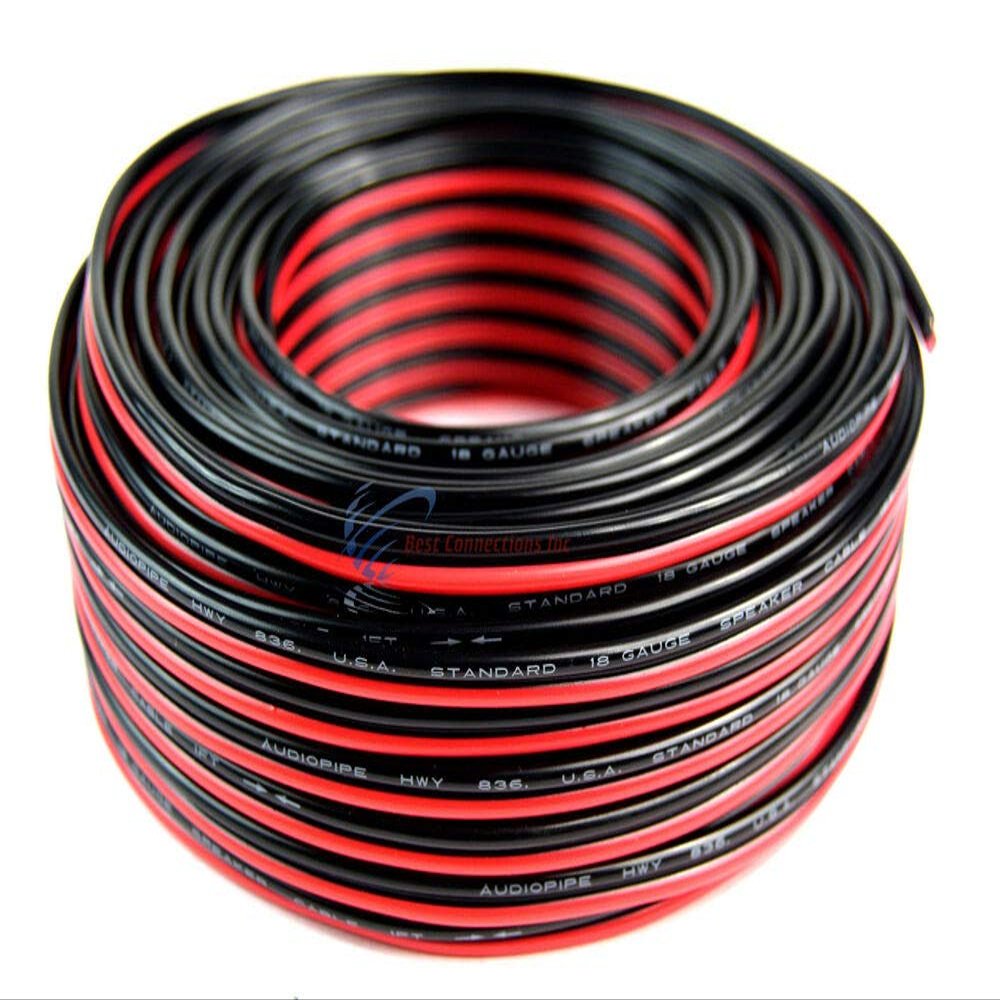 100' FT - 18 GA Gauge Red Black 2 Conductor Speaker Wire Copper Mix Stranded 12V