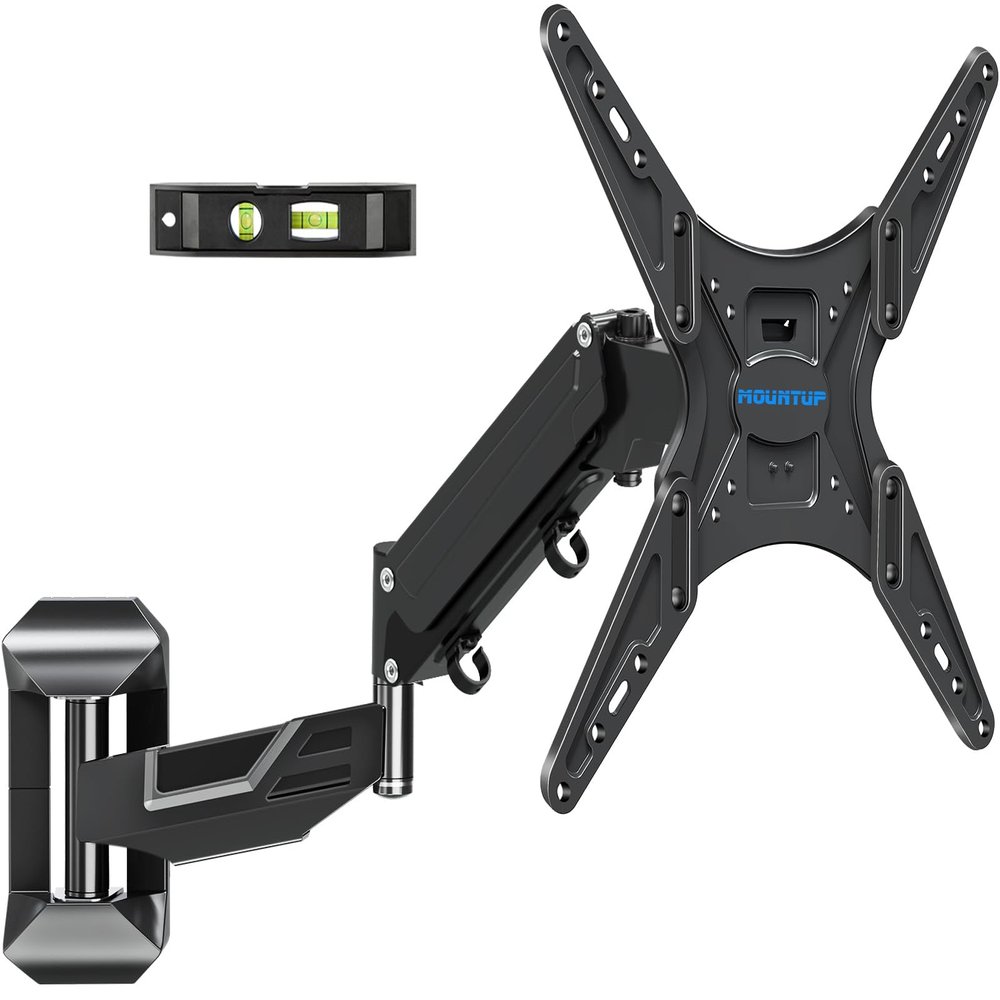 MOUNTUP Height Adjustable TV Wall Mount for 26-55 Inch TVs, Gas Spring Full Motion Articulating TV Bracket with Smooth Swivel Tilt & Safe Corner Installation, 400x400mm VESA, 11-66 lbs, Textured Black