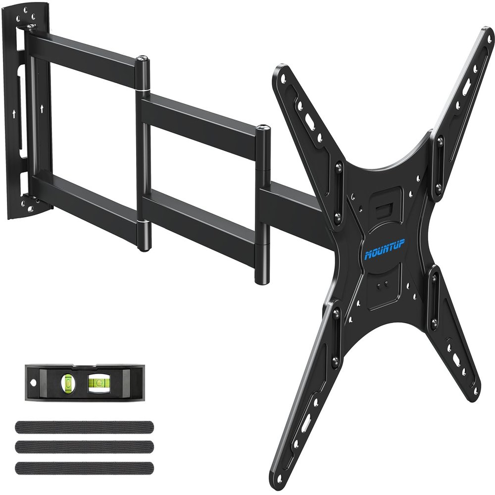 MOUNTUP Long Arm TV Wall Mount for Most 26-65 Inch TVs, Corner TV Mounts with 37.4 Inch Extension Arm, Smooth Swivel Tilt Single Stud Full Motion Bracket Max VESA 400x400mm, Holds to 77 lbs, MU0047