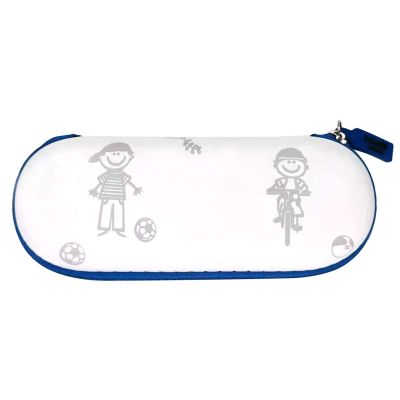 UpaClaire Glasses Case for Kids Zipper Portable Light-weight Glasses Storage Box, Blue and White