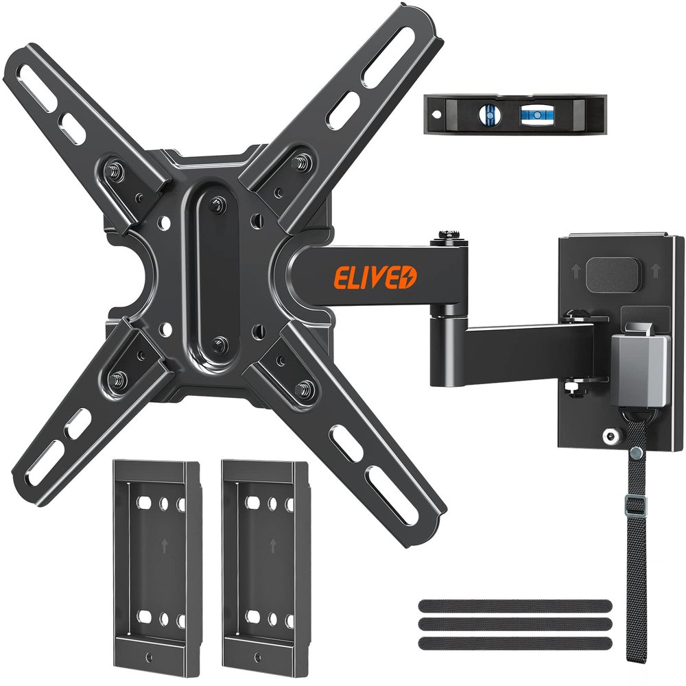ELIVED Lockable RV TV Mount for Most 13-43 Inch TVs, RV TV Wall Mount Swivel and Tilt for Camper Trailer Motorhome, Detachable tv Bracket with Double Wall Plates, Max VESA 200x200mm, up to 22 LBS