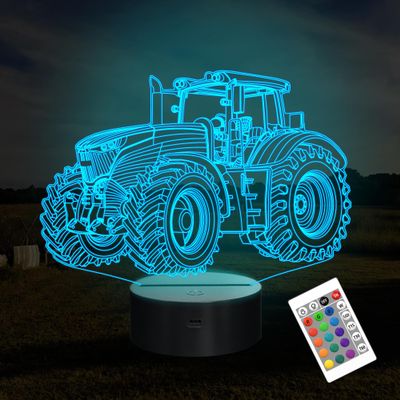 Attivolife Tractor 3D Illusion Night Lamp, 16 Color Changing Dimmable Hologram Lighting, Timer Toy USB Charge Table Desk Bedroom Decoration Creative Gift for Kid Boy with Remote Control