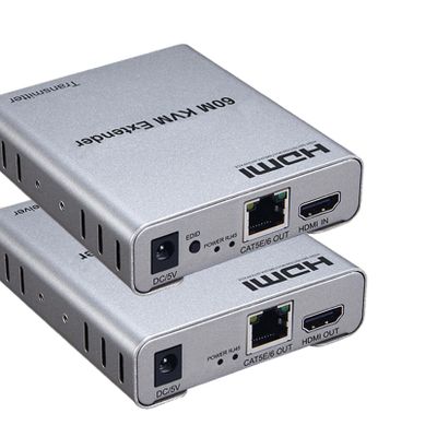 196FT HDMI KVM USB Extender with Loop Out and IR Control, BolAAzuL HDMI KVM Extender Kit Balun 1080P 60Hz Over Cat5e/6 Ethernet Cable for USB Keyboard Mouse (TX and RX)