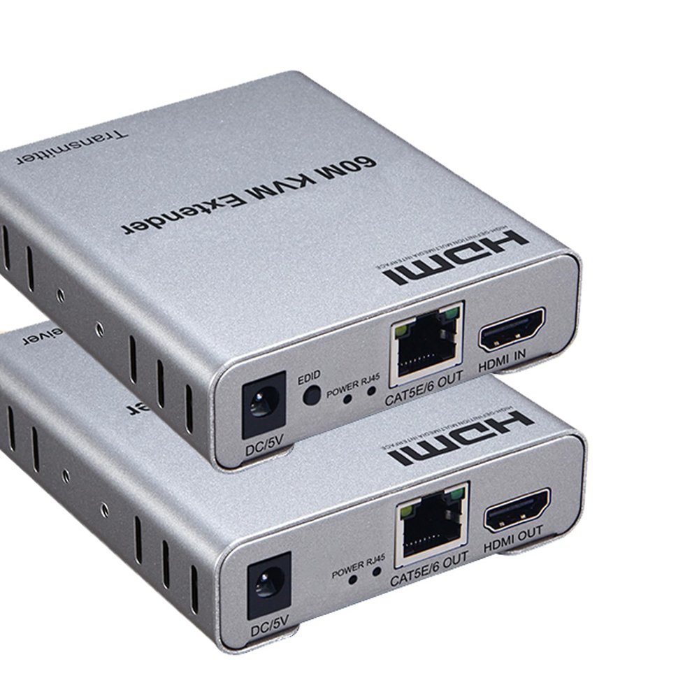 196FT HDMI KVM USB Extender with Loop Out and IR Control, BolAAzuL HDMI KVM Extender Kit Balun 1080P 60Hz Over Cat5e/6 Ethernet Cable for USB Keyboard Mouse (TX and RX)