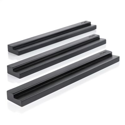 MNKE Vinyl Record Wall Mount - 3 Elegant Display Ledges Made from Solid Wood - These Vinyl Record Shelf Will Hold Records of Any Size (Black)