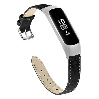 Jennyfly SM-R375 Slim Band Wristbands, Women Adjustable 5.5-8.0 inch Genuine Leather Soft Wristband Slim Strap with Metal Buckle Compatible with Samsung Galaxy Fit-E SM-R375 - Black
