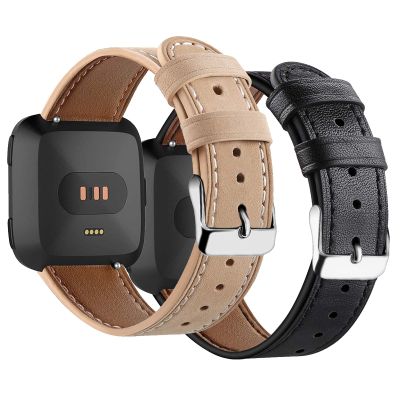 2 Pack BOTNUW Leather Bands Compatible with Fitbit Versa 2 / SE / Lite Wristbands, Soft Replacement Leather Strap Bands for Women & Men (Black & Apricot)