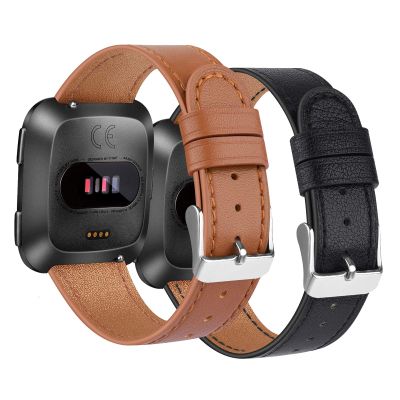 2 Pack BOTNUW Leather Bands Compatible with Fitbit Versa 2 Bands,Versa Bands,Versa Lite Wristbands Fitness Smart Watch, Soft Replacement Leather Strap Bands for Women Men (black&brown)