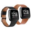 2 Pack BOTNUW Leather Bands Compatible with Fitbit Versa 2 Bands,Versa Bands,Versa Lite Wristbands Fitness Smart Watch, Soft Replacement Leather Strap Bands for Women Men (black&brown) view 2