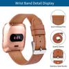 2 Pack BOTNUW Leather Bands Compatible with Fitbit Versa 2 Bands,Versa Bands,Versa Lite Wristbands Fitness Smart Watch, Soft Replacement Leather Strap Bands for Women Men (black&brown) view 3