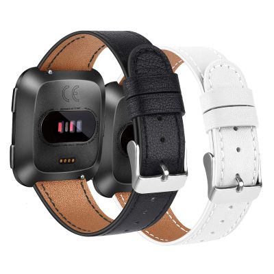 2 Pack BOTNUW Leather Bands Compatible with Fitbit Versa 2 Bands,Versa Bands,Versa Lite Wristbands Fitness Smart Watch, Soft Replacement Leather Strap Bands for Women Men (black&white)