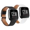 2 Pack BOTNUW Leather Bands Compatible with Fitbit Versa 2 Bands,Versa Bands,Versa Lite Wristbands Fitness Smart Watch, Soft Replacement Leather Strap Bands for Women Men (black&white) view 2