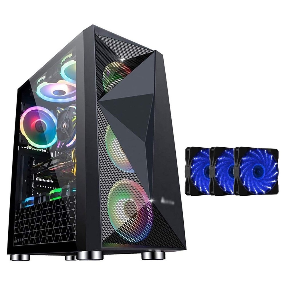 ZXFF ATX Case Mid-Tower Gaming Case, Equipped with A Blu-ray Fan, with 1 Tempered Glass Window, I/O Panel USB3.0/USB2.0/Audio Port, Support 120/240 Water Cooling (Size : 3fan)