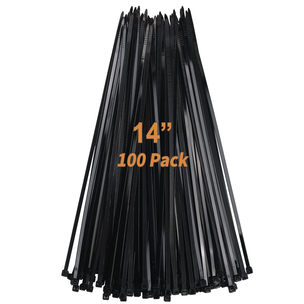 14 Inch Cable Zip Ties 100 Pcs Black, Nylon Wire Ties with 50 LB Strength by Dekun (14 Inch, Black, 100 Pack)