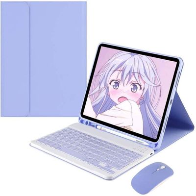 AnMengXinLing Keyboard Case for iPad mini 5 with Mouse, Detachable Wireless Bluetooth Keyboard Pencil Holder Slim Leather Smart Cover for iPad mini 5th Gen 2019, Purple