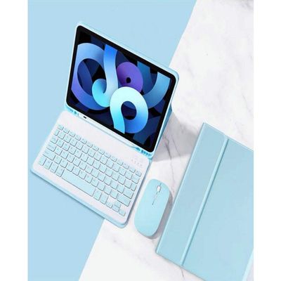 AnMengXinLing Keyboard Case for iPad mini 5 with Mouse, Detachable Wireless Bluetooth Keyboard Pencil Holder Slim Leather Smart Cover for iPad mini 5th Gen 2019, Sky Blue