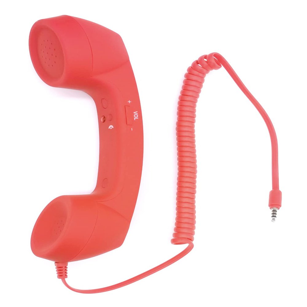 YTYKINOY Retro 3.5mm Telephone Handset Cell Phone Receiver Mic Microphone Speaker for iPhone iPad Mobile Phones Cellphone Smartphone (Red)