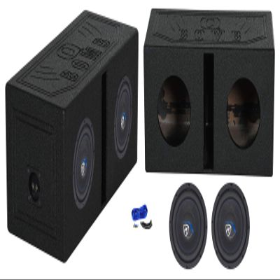 (2) Rockville K5 W8K5S2 8" 800 Watt 2 Ohm Car Subwoofers Bundle with Rockville RQB8 Dual 8" Vented Subwoofer Sub Box Enclosure Finished w/Bed Liner & Enclosure Installation Kit (3 Items)