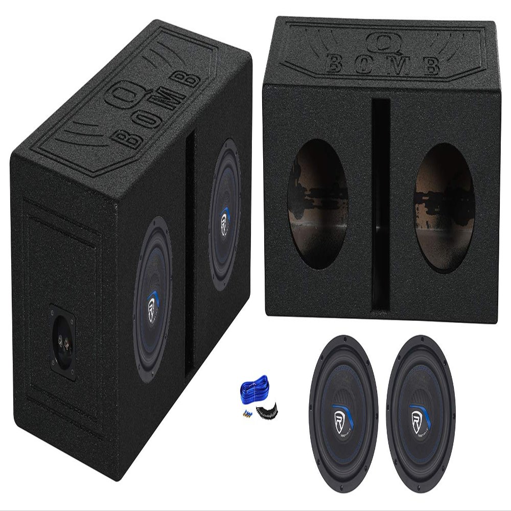 (2) Rockville K5 W8K5S2 8" 800 Watt 2 Ohm Car Subwoofers Bundle with Rockville RQB8 Dual 8" Vented Subwoofer Sub Box Enclosure Finished w/Bed Liner & Enclosure Installation Kit (3 Items)