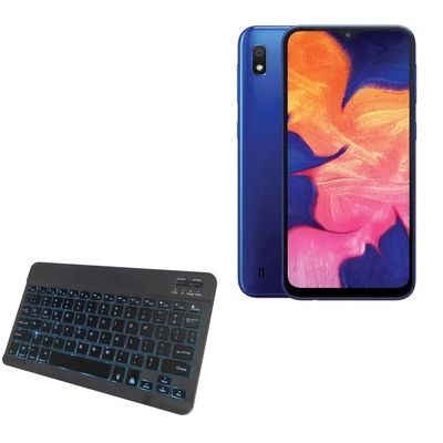 BoxWave Keyboard Compatible with Samsung Galaxy A10e - SlimKeys Bluetooth Keyboard - with Backlight, Portable Slim LED 7 Colors - Jet Black